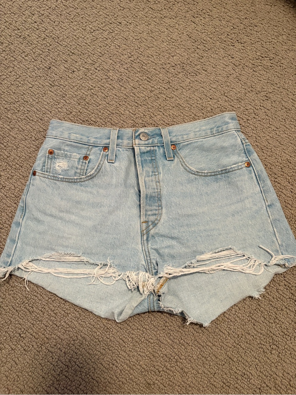 Levi's Light Blue Distressed High-Rise Denim Cutoff Shorts